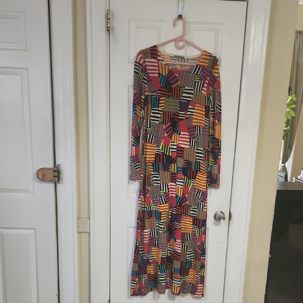 Colorful Long Sleeve Geometric Dress